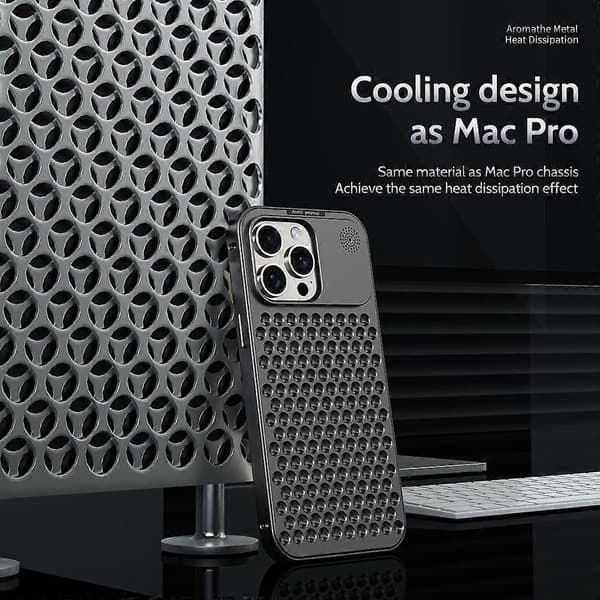 Skal för iPhone 12 Pro Max Auto Pop-Up Värmeavledning Aromaterapi Aluminiumlegering Dark Grey