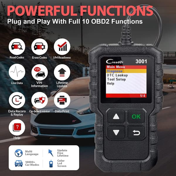 OBD2/EOBD-bilscanner til diagnostik, læs og ryd motorfejl
