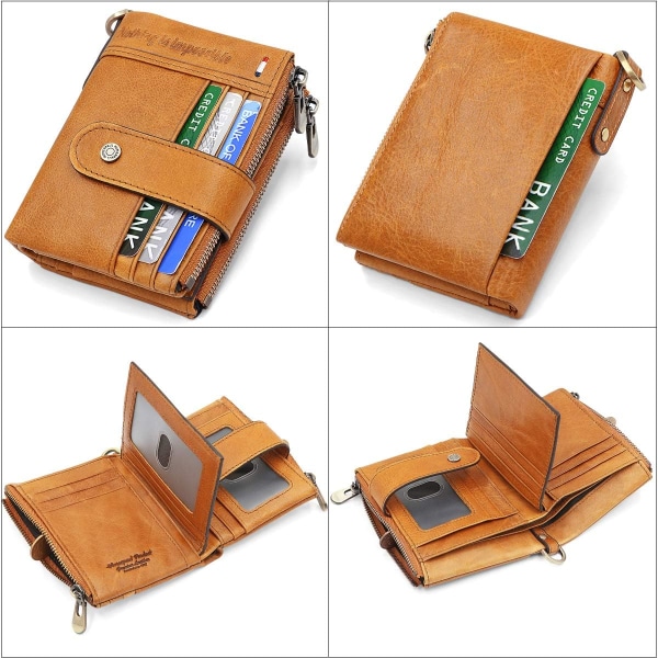 Miesten aidosta nahasta valmistettu RFID-estolompakko ketjulla, bifold lompakko miehille 19 luottokortti- ja vetoketjulompakko, lahjarasia, ruskea Brown