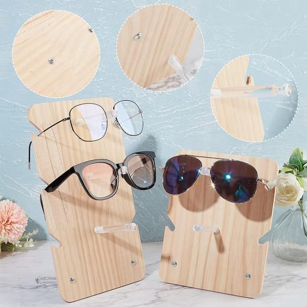 2 sæt solbrille displaystativ, træ displaystativ 3-lags/2-lags brilleholder briller