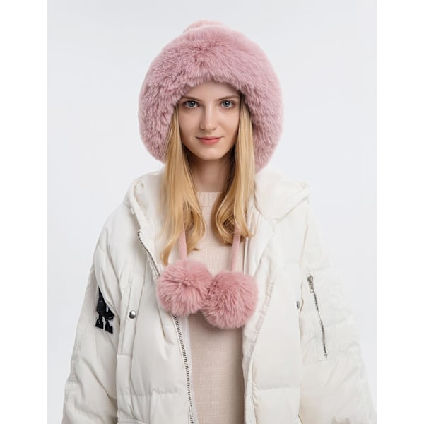 Dam vinter Peruvian öronbeklädnad Beanie Hat Öronklaffar Sherpa Skidmössa Stickad Fleecefodrad 3 Pom Pink Solid One Size