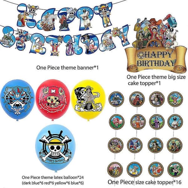 One Piece Monkey D Luffy Børnefødselsdagsdekoration Balloner Kagepynt Bannere Sæt