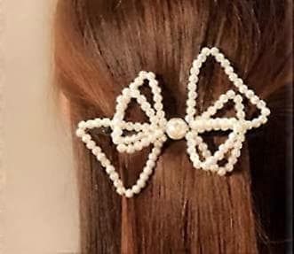 Håndlaget Perlebue Hårspenne med Hvit Perlebarrette, Elegant Brudehårtilbehør for Kvinner