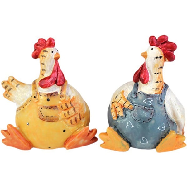 Chicken Statue Pack 2 Chicken Figurine Chicken Shape Craft Decorative Miniature Lovely Figurines Garden Home Decoration Easter Valentine