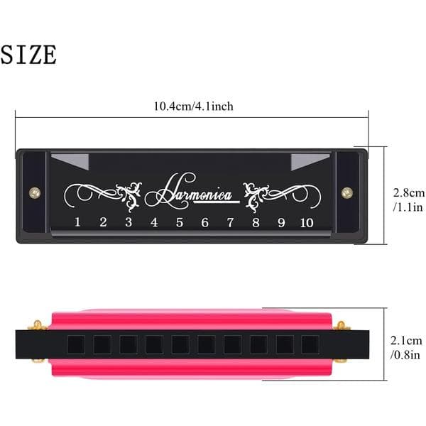 Blues Harmonica, Diatonic Blues Harmonica in C Key, 10 Holes 20 Tones Blues Harp Harmonica (Rose Red) black