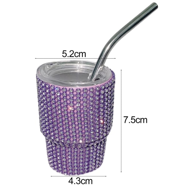 Mini shot tumbler med halm, livsmedelsklass, läckagetät, värmebeständig gnistrande isolerad vattenkopp kaffemugg Purple