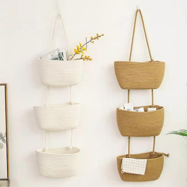 Bomuldsreb Vægkurve – Boho Stil – til Køkken & Børneværelse White 3Grids