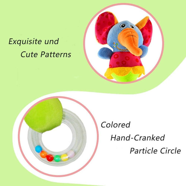 Baby Soft Rattles Shaker, Spädbarn Utveckling Handgrepp Baby Leksaker, Söta Plyschdjur med Ljud för 3 6 9 12 Månader och Nyfödd Present(2 Pack)