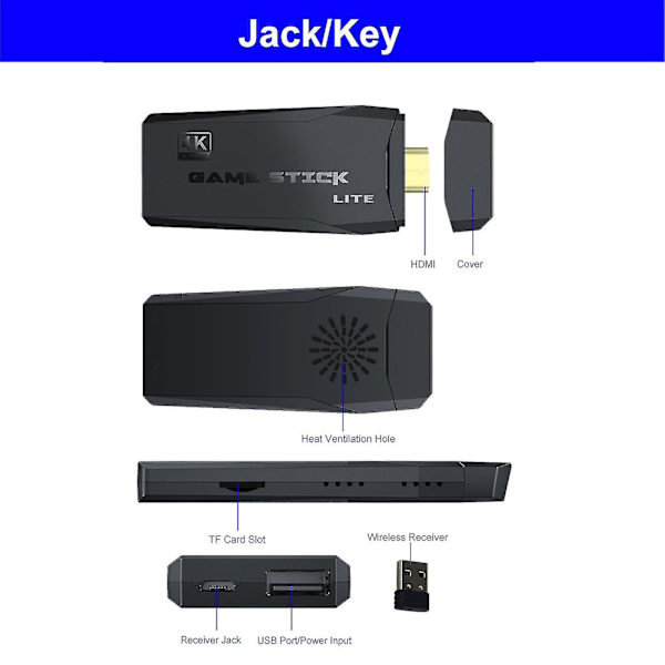2024 Uusi 20000+ 4k Hdmi TV Video Game Stick Retro -pelikonsoli W/2 langattomalla ohjaimella 4k Game Stick, 100% uusi