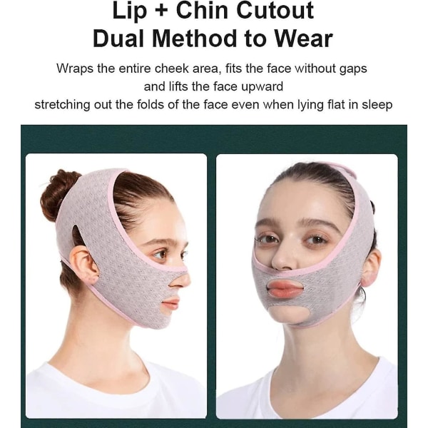 Skönhetsansiktsskulptering Sömnmaskv Line Lifting Mask Ansiktsbantningsrem, dubbel hakreducerare, Chin Up Mask Ansiktslyftbälte 2 Pcs