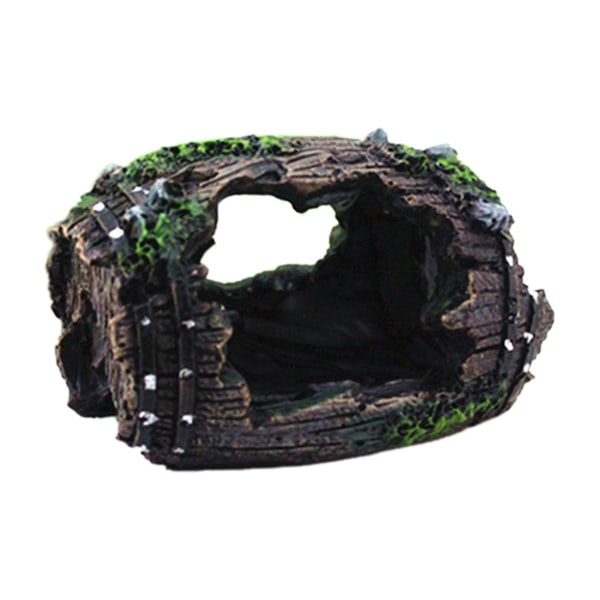 Black-Aquarium Artificiell Barrel Cave Resin Ornament Landskapstillbehör för akvarium Aquariu Black