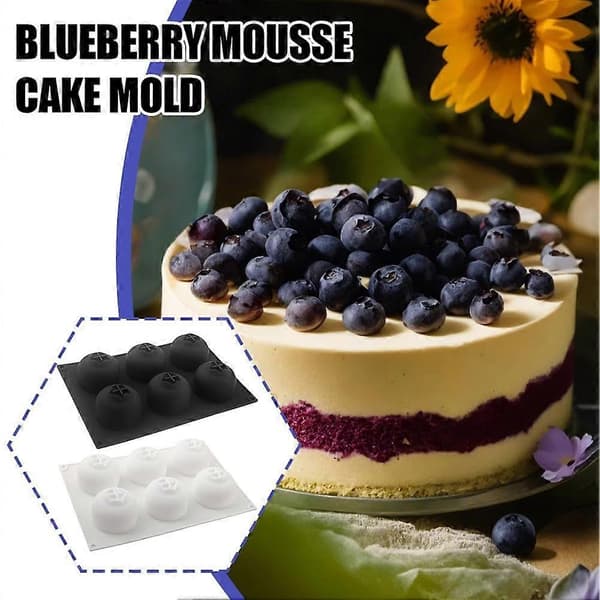 6-hulrum blåbær silikoneform - Non-stick mousse kage- og buddingforme til chokolade, gelé, is White