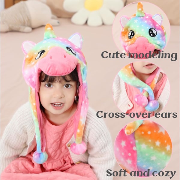 Vinter Unisex Pludset Dyr Hat Børn Piger Drenge Sød Sjov Dyr Ansigt Halloween Hat med Lange Øreklapper Julefest Unicorn