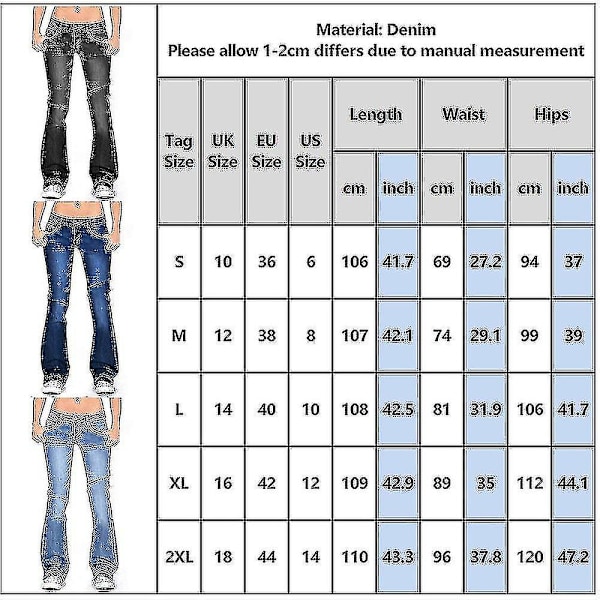 Dame Bootcut Jeans Stretchy Denim Bukser Dame Lav Midje Flared Bukser Denim Blue XL