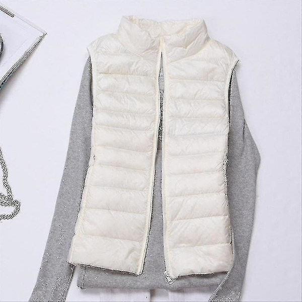 Ärmlös vinterklänning för kvinnor - Lätt vadderad dunväst för värme White XL
