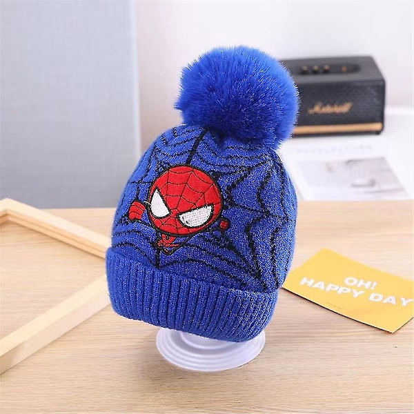 Spiderman Beanie Hat Vinter Varma Pom Tjock Stickad Skidmössa För Barn Pojkar Blue