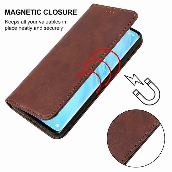 Magnetiskt läderfodral för OPPO Reno4 Pro Brown