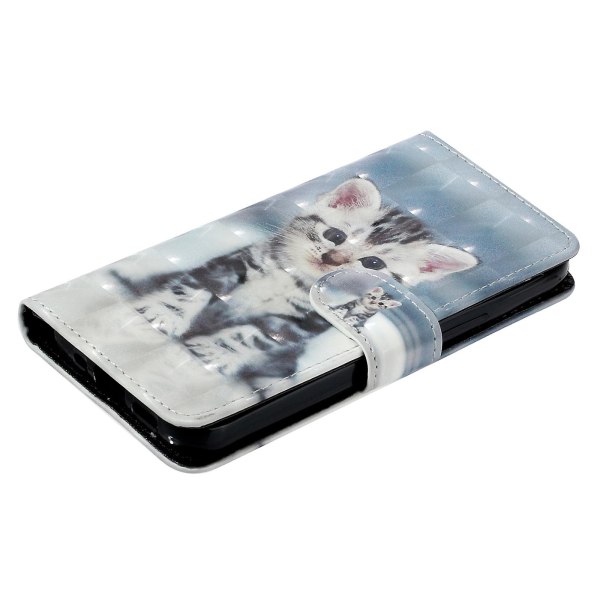 Telefonveske med 3D-mønsterutskrift for Samsung Galaxy A14 5G, anti-ripe PU lær lommebok Flip Cover Stativ med stropp Cat