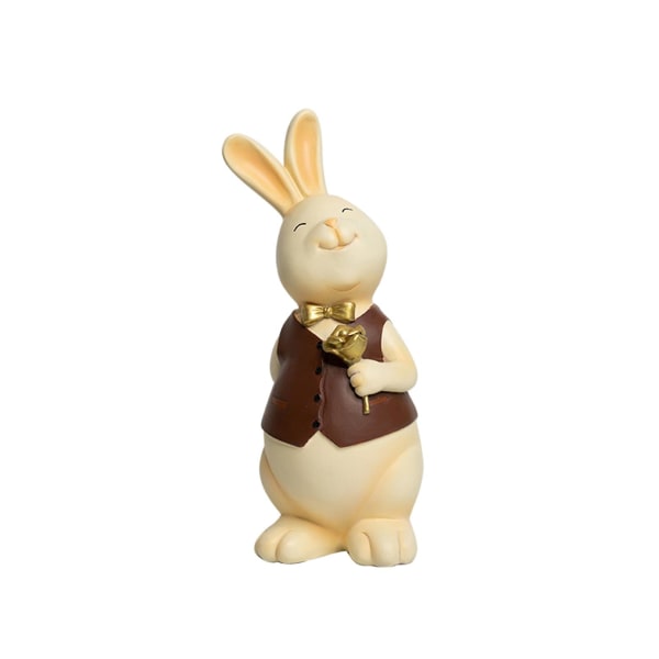 Kanin Ornament Realistisk Kanin Statue Syntetisk harpiks Par Bunny Ornament for kontor hjemmedekorasjon Yellow Boy
