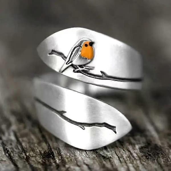 Justerbar Robin Ring - Legering, Naturinspirert, Åpen Bånd, Gave