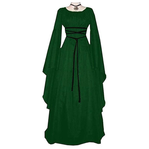 Kvinder Halloween Renæssance Middelalder Maxikjole Gotisk Cosplay Kostume Green L