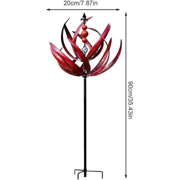 Kinetiska vindsnurror för trädgård, trädgårdsväderkvarnspinnar, 3d vindsnurra, 360 graders trädgårdsvindsnurra, reflekterande vindsnurra, dynamisk vindsnurra Red