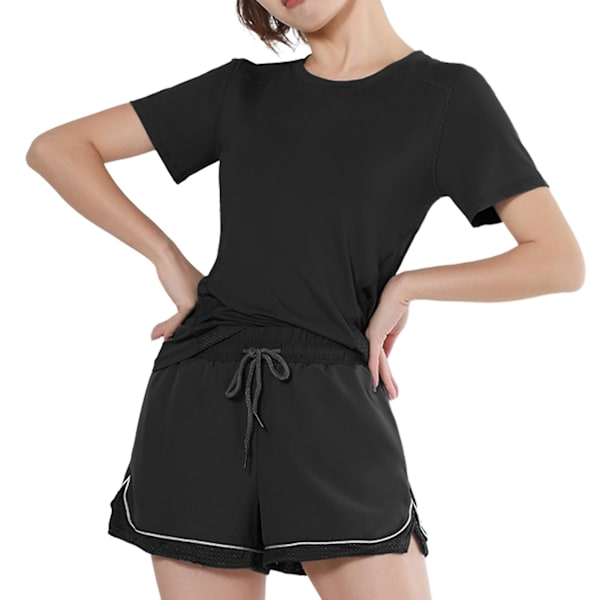 Naisten Dry Fit T-paita Lyhythihainen Kosteutta Siirtävät Urheilupaidat Päivittäiseen Juoksuharjoitteluun Black 2XL