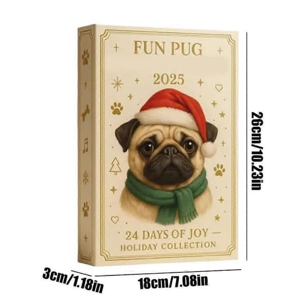 Rolig Mops Adventskalender 2025, 24 dagar Jul Mops Hund Adventskalender