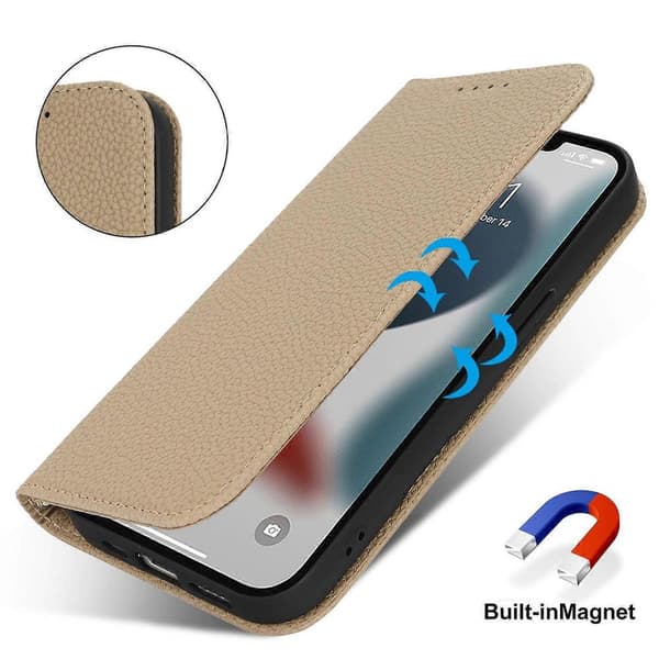 Stand Case til iPhone 13 Pro Max/12 Pro Max Litchi Tekstur Læder Flip Telefon Cover med Rem/Pung