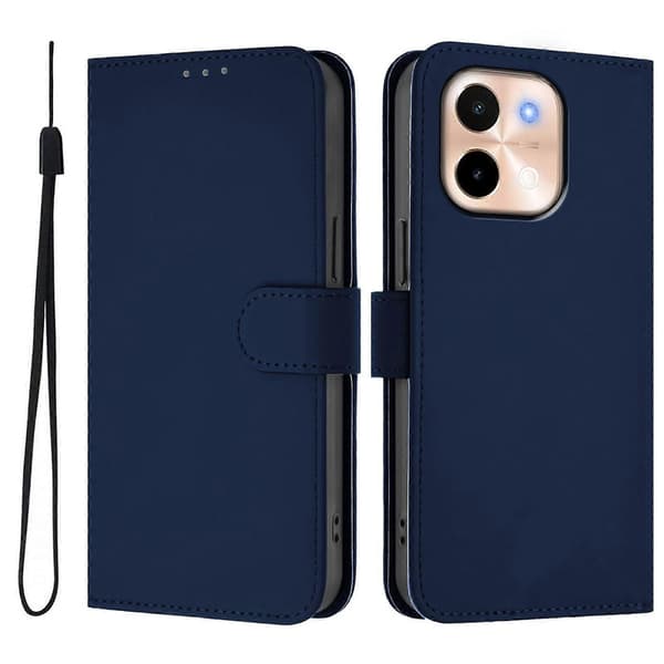 Solid Farge PU-deksel for vivo Y28 4G Navy Blue