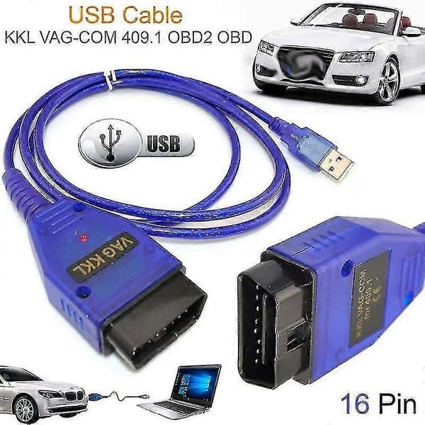 Bil USB Vag-Com Interfacekabel Kkl Vag-Com 409.1 Obd2 Ii Obd Diagnostisk Scanner Autokabel Aux