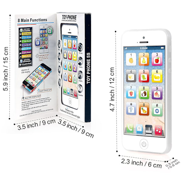 Toddler 1-6-vuotiaille pojille tytöille,iphone baby, baby lelut 12-18kk,väärennöspuhelin 1-2-vuotiaille toddler White