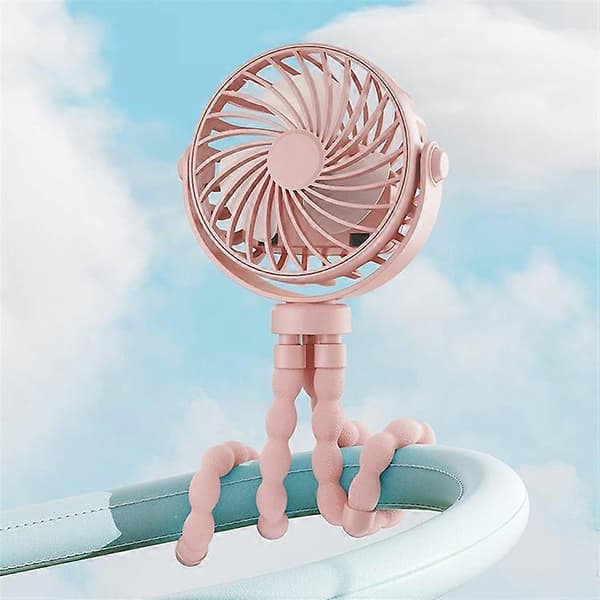 Bærbar Mini Blæksprutte Ventilator Baby Klapvogn USB Genopladelig Fleksibel Stativ Sammenfoldelig Ventilator
