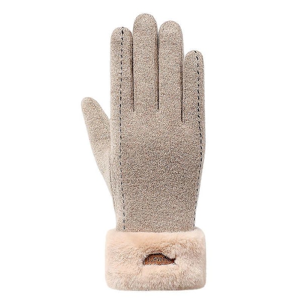 Cashmere ullhandskar för kvinnor vinter söt ridning varm sammet vadderad tjock touch screen kall-proof skidåkning Khaki Average size