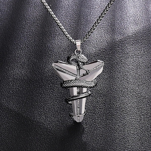 Commemorative Kobe Necklace Stainless Steel Basketball Star Souvenir Fashion Necklace, Black Mamba Commemorative Necklacegun Black