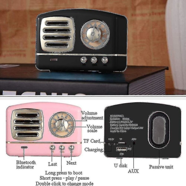 Retro Radio Bluetooth-høyttaler, Vintage Radio- Greadio Fm Radio-gave