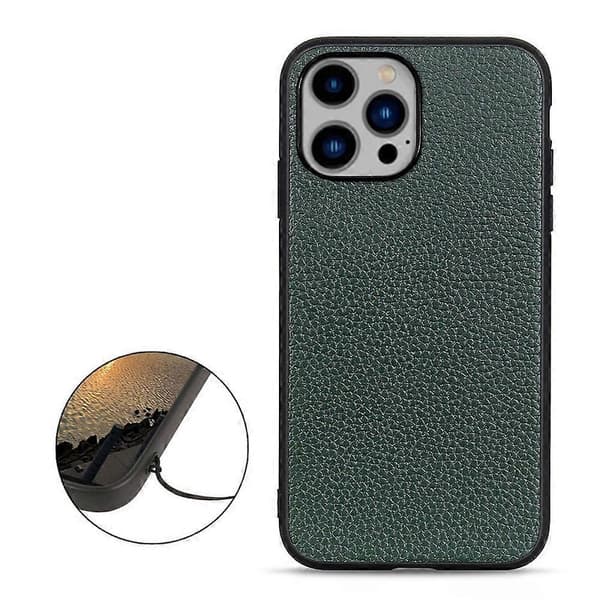 Äkta läderfodral med Litchi-textur för iPhone 14 Plus Green