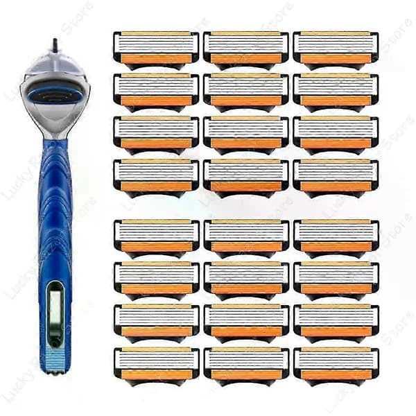 Barbermaskin Syklisk Utskiftbart Barberblad 5 Lag Sikkerhet Manuell Barberhode Erstatning Profesjonelle Barberblader 12 Pcs with 1handle