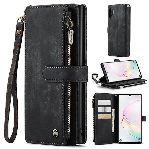 For Caseme Samsung Note10 Plus 4G/5G C30-serien Ny blixtlåsfodral i läder Röd Black Samsung Galaxy Note 10 Plus 5G