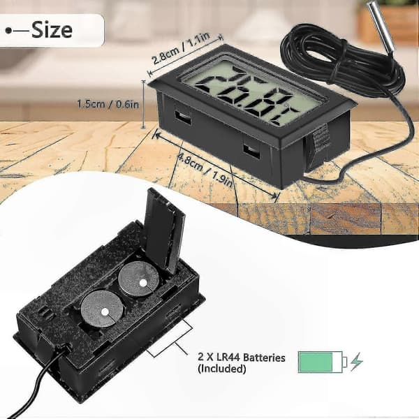 Digital LCD-termometer med extern sond för kylskåp, frys och akvarium (4-pack, svart)