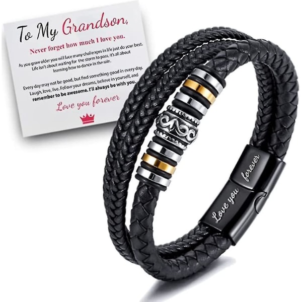 Til min søn/til mit barnebarn - "I Will Always Be With You" Flettet læderarmbånd til mænd, rustfrit stål inspirerende armbånd, mænd