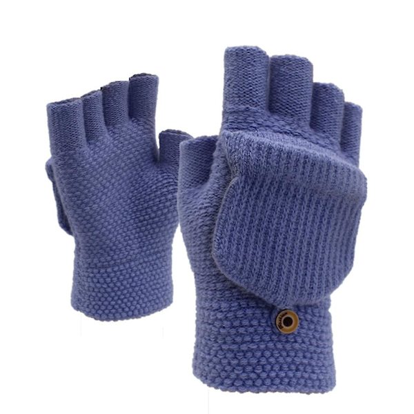 Stickade konvertibla handskar pekskärm vantar fingerlösa handskar arbete flip handskar Blue