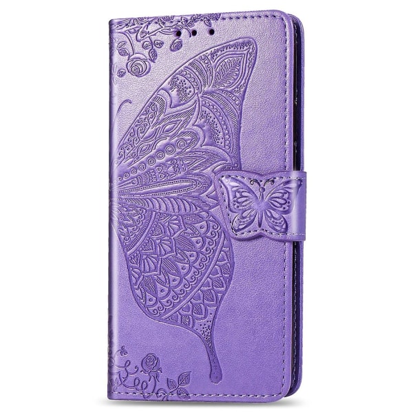 Butterfly Love Flowers kohokuvioitu vaakasuuntainen case LG Q60:lle, pidike ja kortti & & Light purple