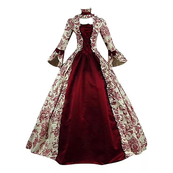 Middelalderlig Renæssance Regency Halloween Kostume til Kvinder Rojo 4XL