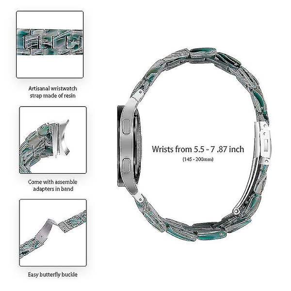 Til Samsung Galaxy Watch 5 40 mm / 44 mm / Watch 5 Pro 45 mm Resin urbånd i rustfrit stål med spændearmbånd Green   White