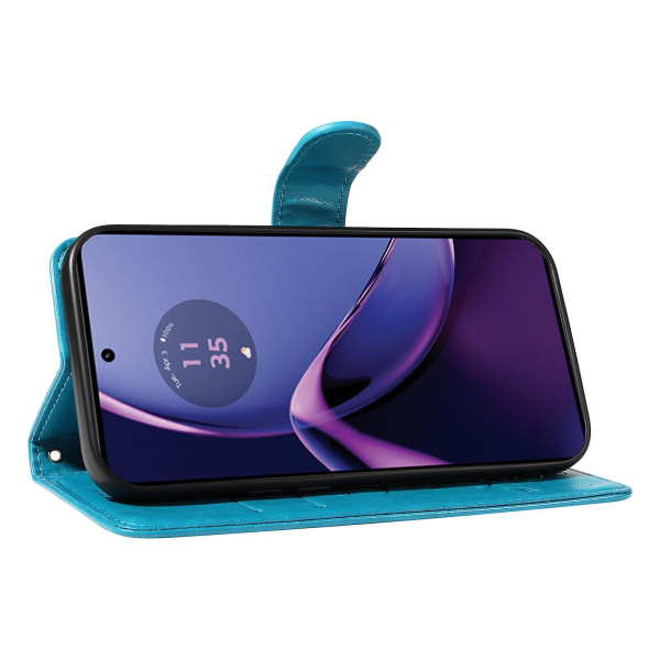 For Motorola Moto G84 5G skinntelefonveske med aprikosblomstmønster Blue