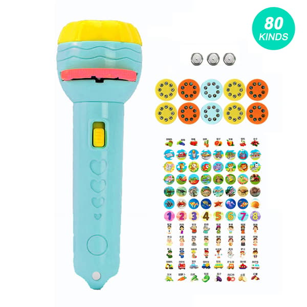 Kids Projector Flashlight with Various Animal Patterns, Early Educational Science Projector, Luminous Toy Blue (80 Patterns)
