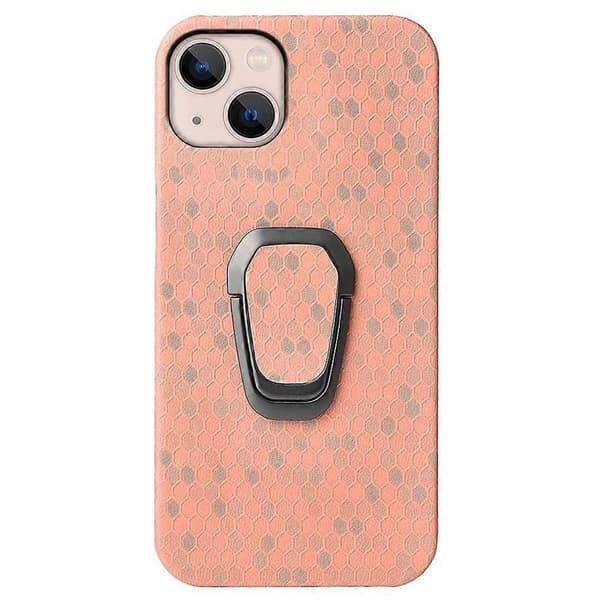 Ring Holder Honeycomb PU Telefoncover til iPhone 14 Blue