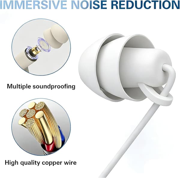 Sleep Headphones, Type-C In-Ear Noise Cancelling with Microphone Volume Control (White) White