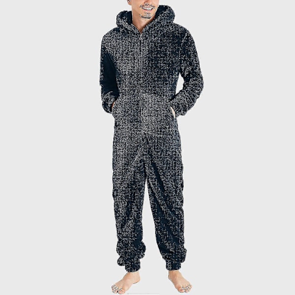 Mænds En-delt Flanel Pyjamas Fuzzy Fleece Flanel Onesies Nattøj Letvægts Plus Størrelse Varmt Vinter Jumpsuit Pjs11 Grey S